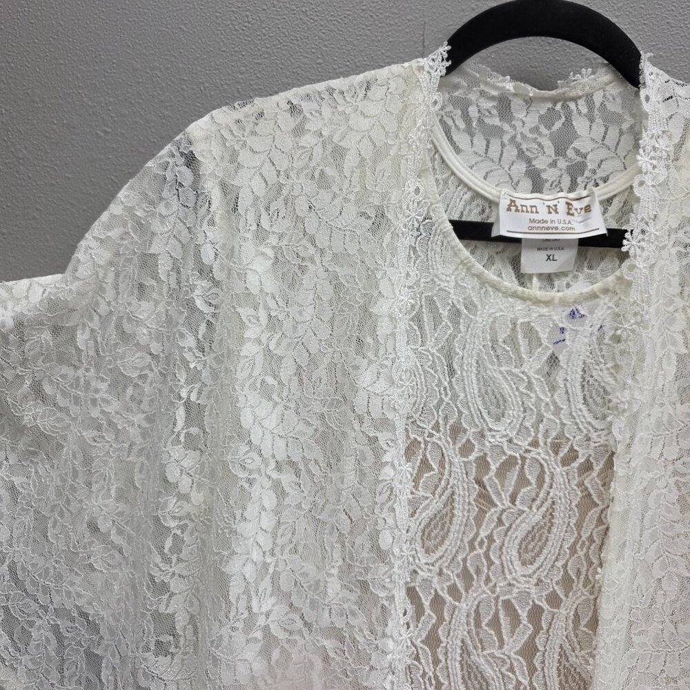 Ann N Eve Lace Dress Set Womens XL Ivory White Brown 3 Piece Boho Made U.S.A. - Picture 6 of 16
